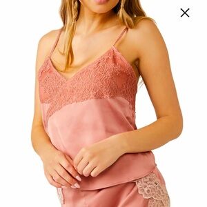 Free People - Moonbeams Surplice V-Neck Lace Detail Satin Camisole NWT XS